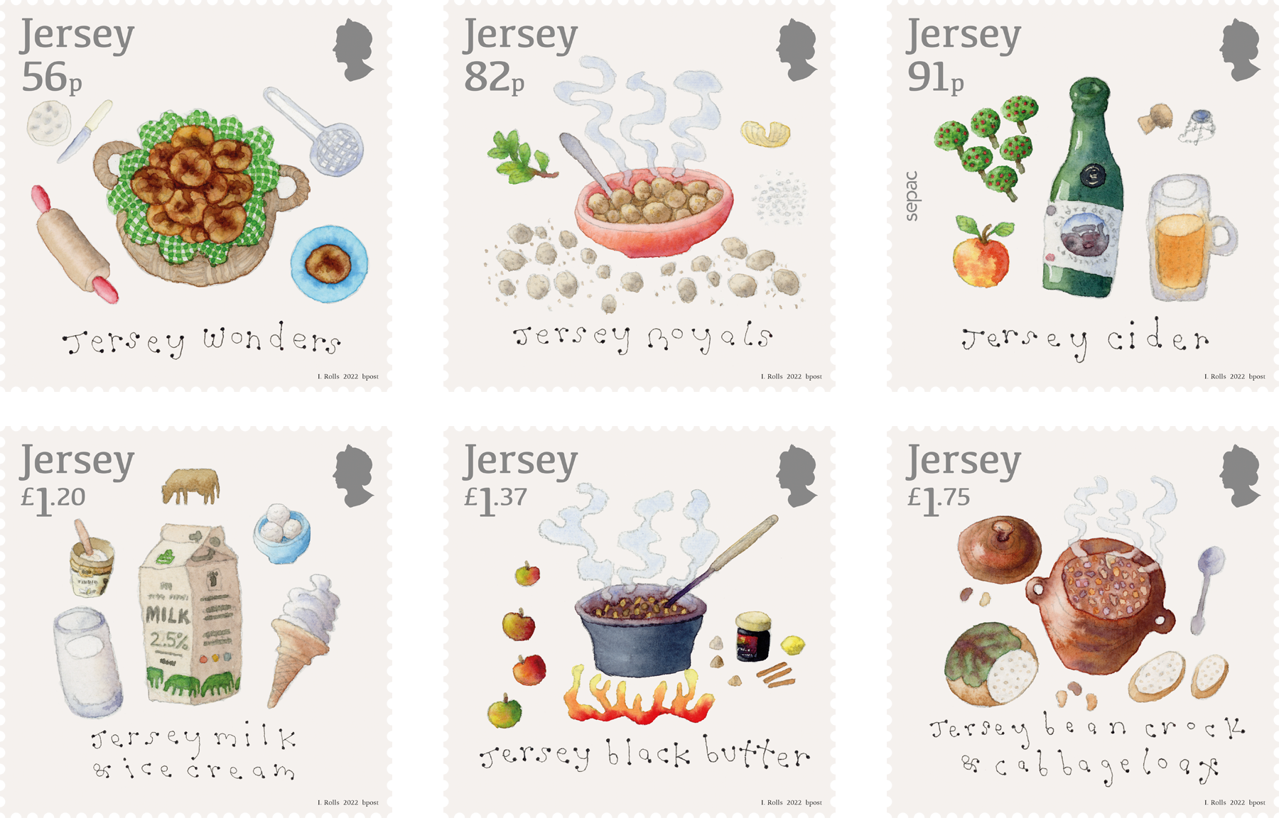 Local delicacies celebrated on Jersey stamps Jersey Stamps