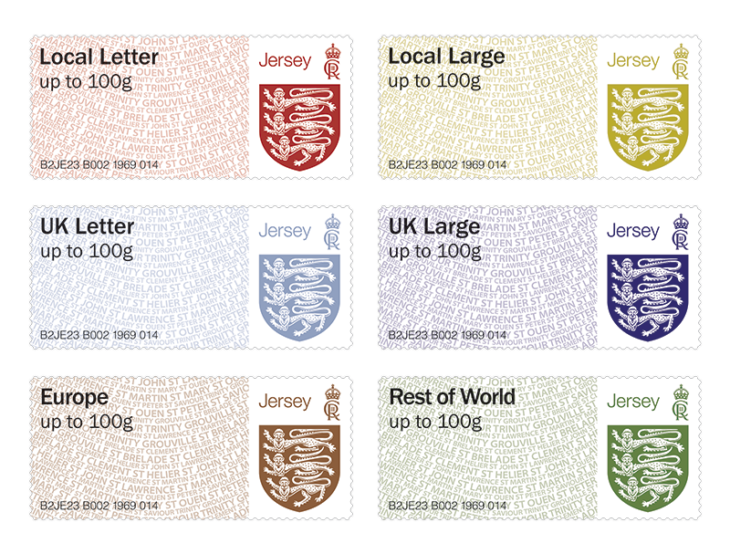 Post & Go B002 The Crest of Jersey Stamp Strip Jersey Stamps