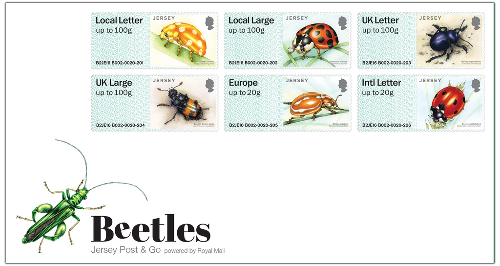 Post & Go B002 Beetles Stamps First Day Cover Jersey Stamps