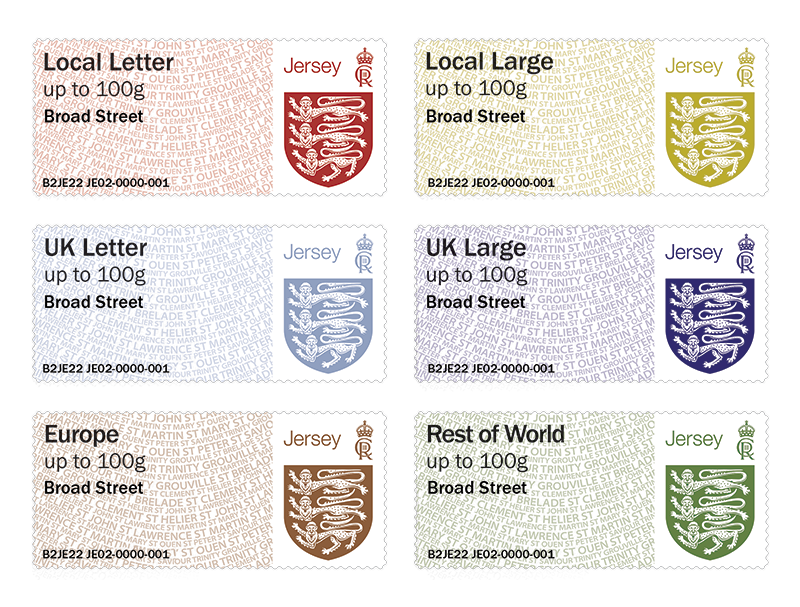 Post & Go JE02 The Crest of Jersey Stamp Strip Jersey Stamps