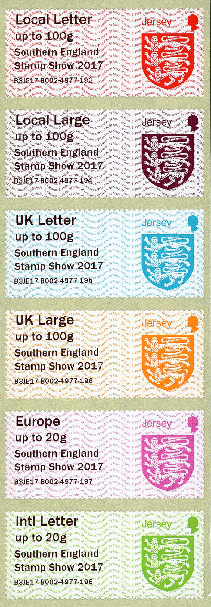 Post & Go B002 Crest of Jersey Southern England Stamp Show CTO St