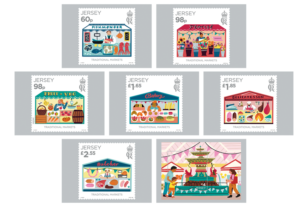 Traditional Markets Postcard Set Jersey Stamps