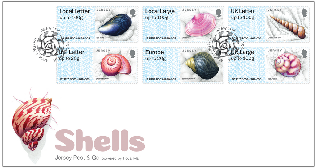 Post & Go B002 Shells Stamps First Day Cover Jersey Stamps