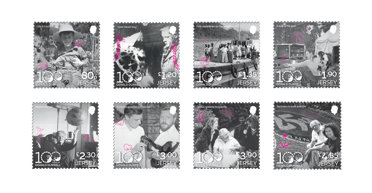 Gerald Durrell stamps with doodles