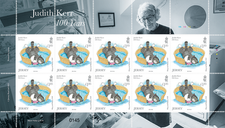 A sheet of 10x £1.85 stamps from our Judith Kerr - 100 Years issue. Sheet selvedge includes traffic lights and plate numbers.