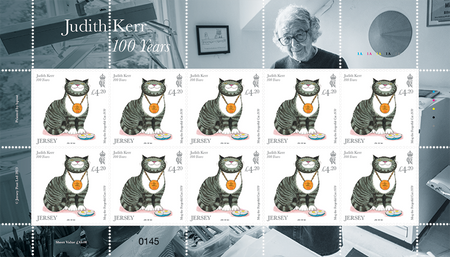 A sheet of 10x £4.20 stamps from our Judith Kerr - 100 Years issue. Sheet selvedge includes traffic lights and plate numbers.