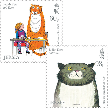 The pocket money set includes the 60p and 98p stamp from the Judith Kerr - 100 years issue. Featuring illustrations from The Tiger Who Came to Tea and Mog the Forgetful Cat.