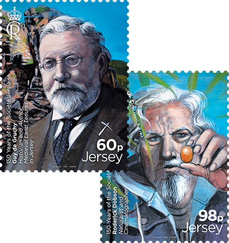 The 60p and first 98p stamps from the 150 Years of the Société Jersiaise issue.