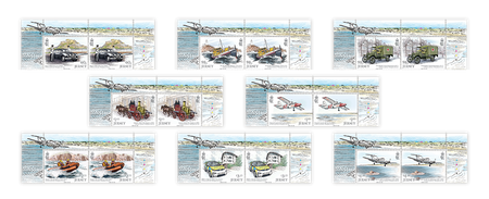 Image of Jersey Post pair set of eight stamps from the 'A History of Jersey's Emergency Services' issue, illustrated by Martin Mörck.